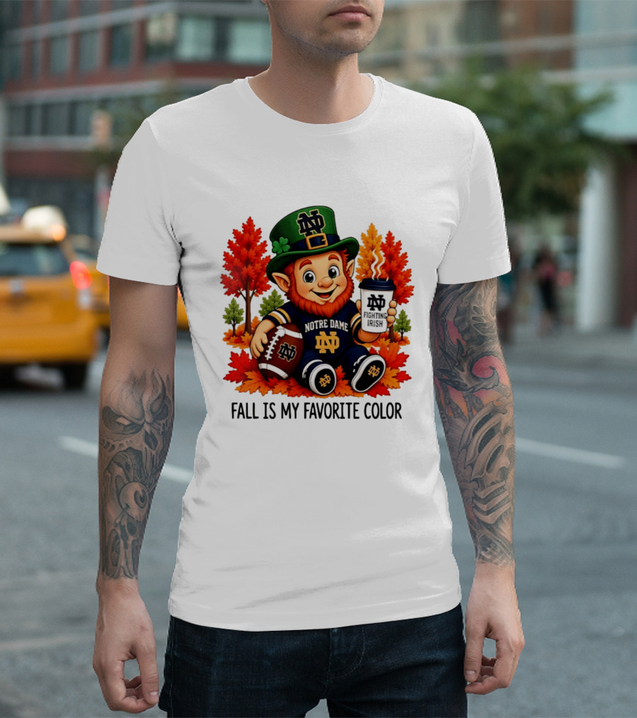 Notre Dame Fighting Irish Leprechaun Fall Is My Favorite Color Football T-Shirt