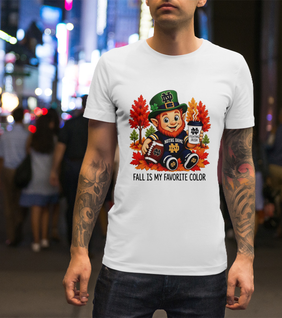 Notre Dame Fighting Irish Leprechaun Fall Is My Favorite Color Football T-Shirt