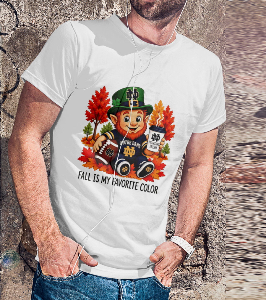 Notre Dame Fighting Irish Leprechaun Fall Is My Favorite Color Football T-Shirt