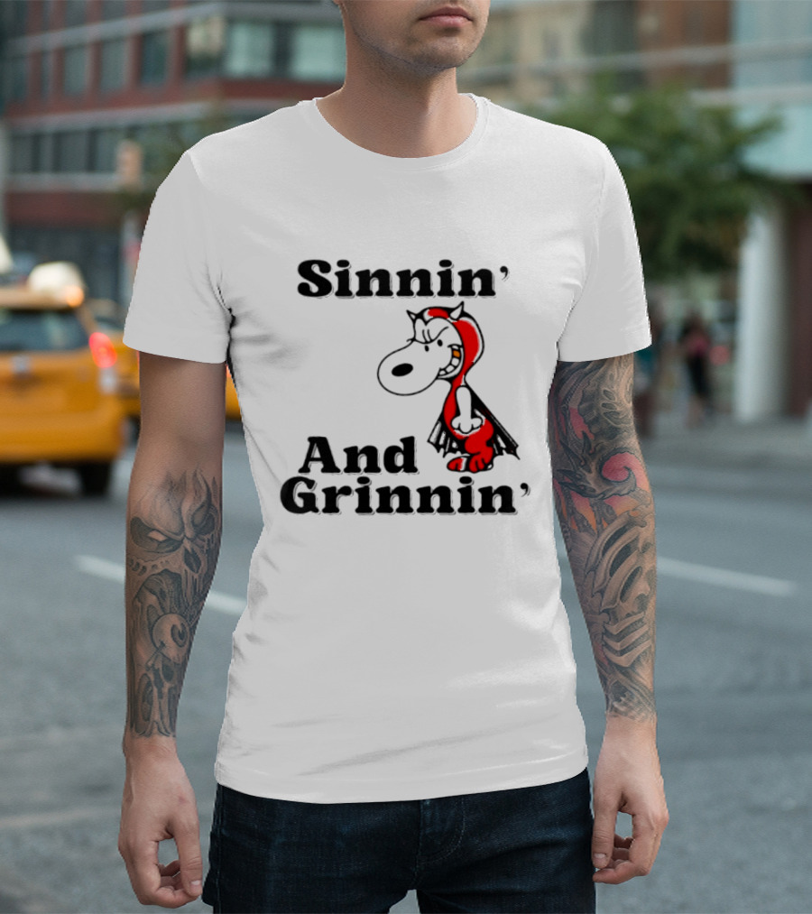Sinnin' And Grinnin' Snoopy Devil Peanuts Cartoon T-Shirt