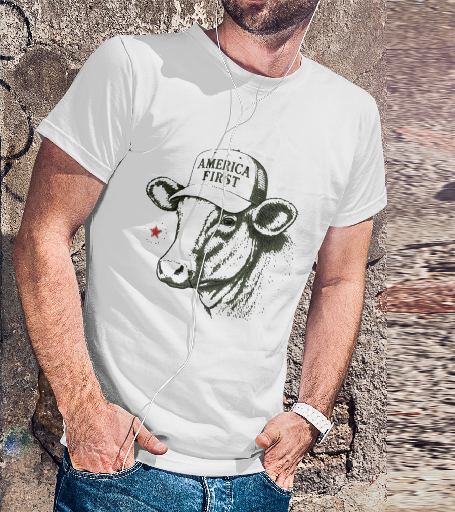 America First Hat Cow Star T-Shirt