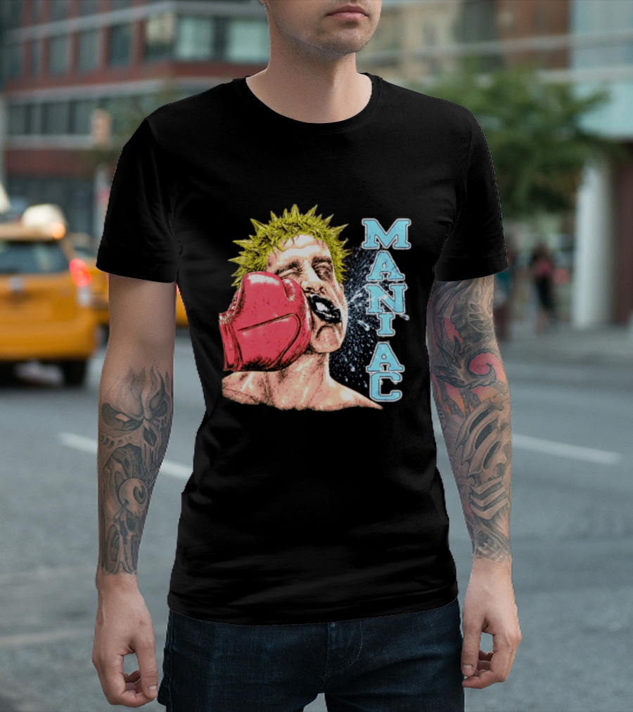Maniac Boxer Punching Face With Red Glove And Spiky Green Hair T-Shirt