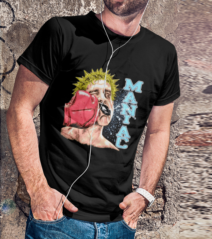 Maniac Boxer Punching Face With Red Glove And Spiky Green Hair T-Shirt