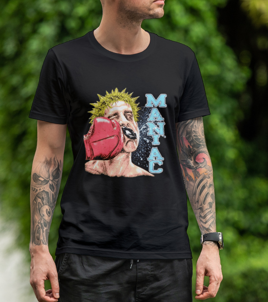 Maniac Boxer Punching Face With Red Glove And Spiky Green Hair T-Shirt