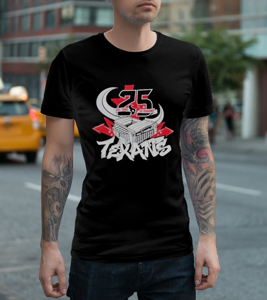 Est 2002 Texans 25 Seasons Stadium Horns Banners T-Shirt