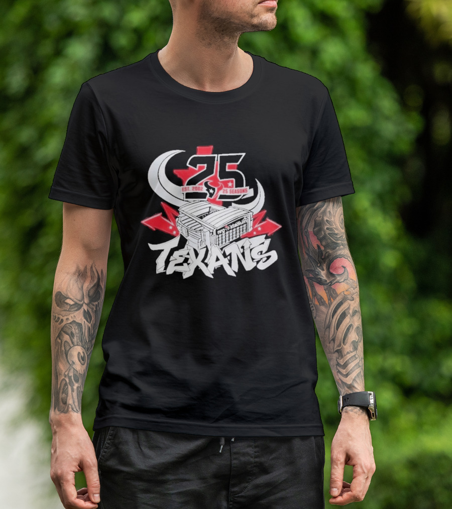 Est 2002 Texans 25 Seasons Stadium Horns Banners T-Shirt