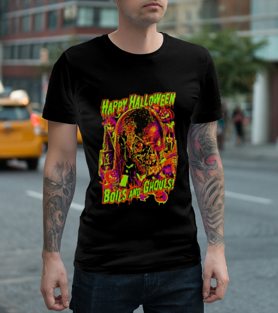 Happy Halloween Boils And Ghouls Horror Zombie Pumpkins Candles Spooky Scene T-Shirt