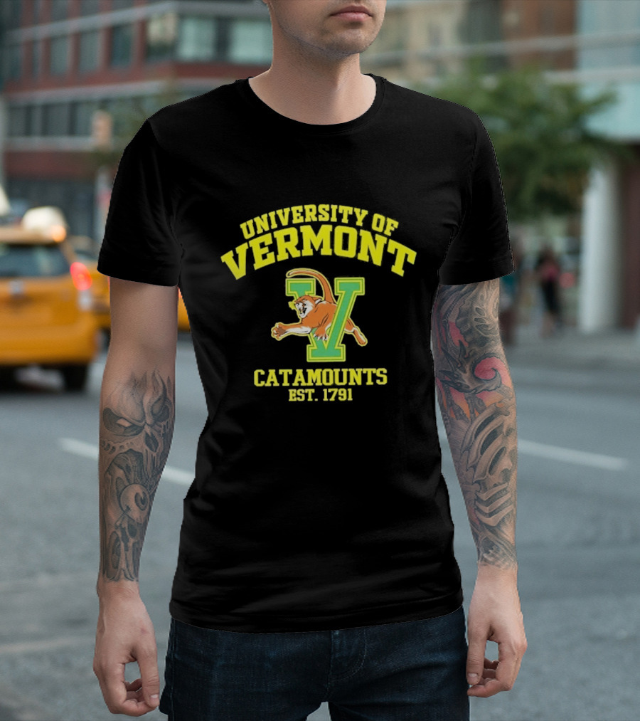 University Of Vermont Catamounts Est 1791 Iconic V Symbol With Panther T-Shirt