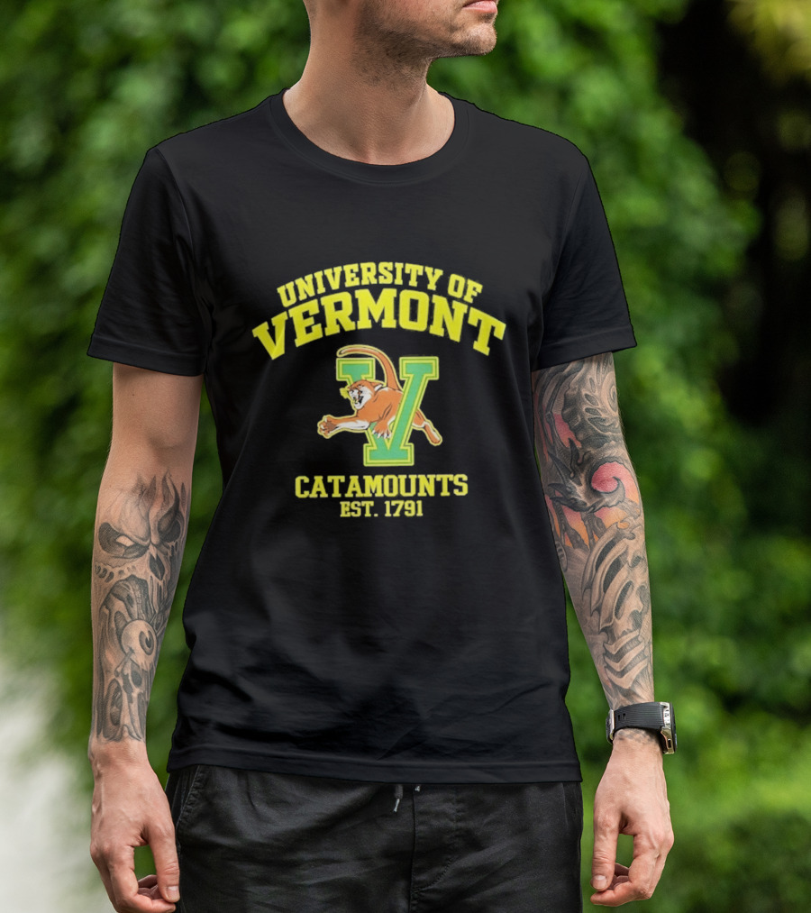 University Of Vermont Catamounts Est 1791 Iconic V Symbol With Panther T-Shirt