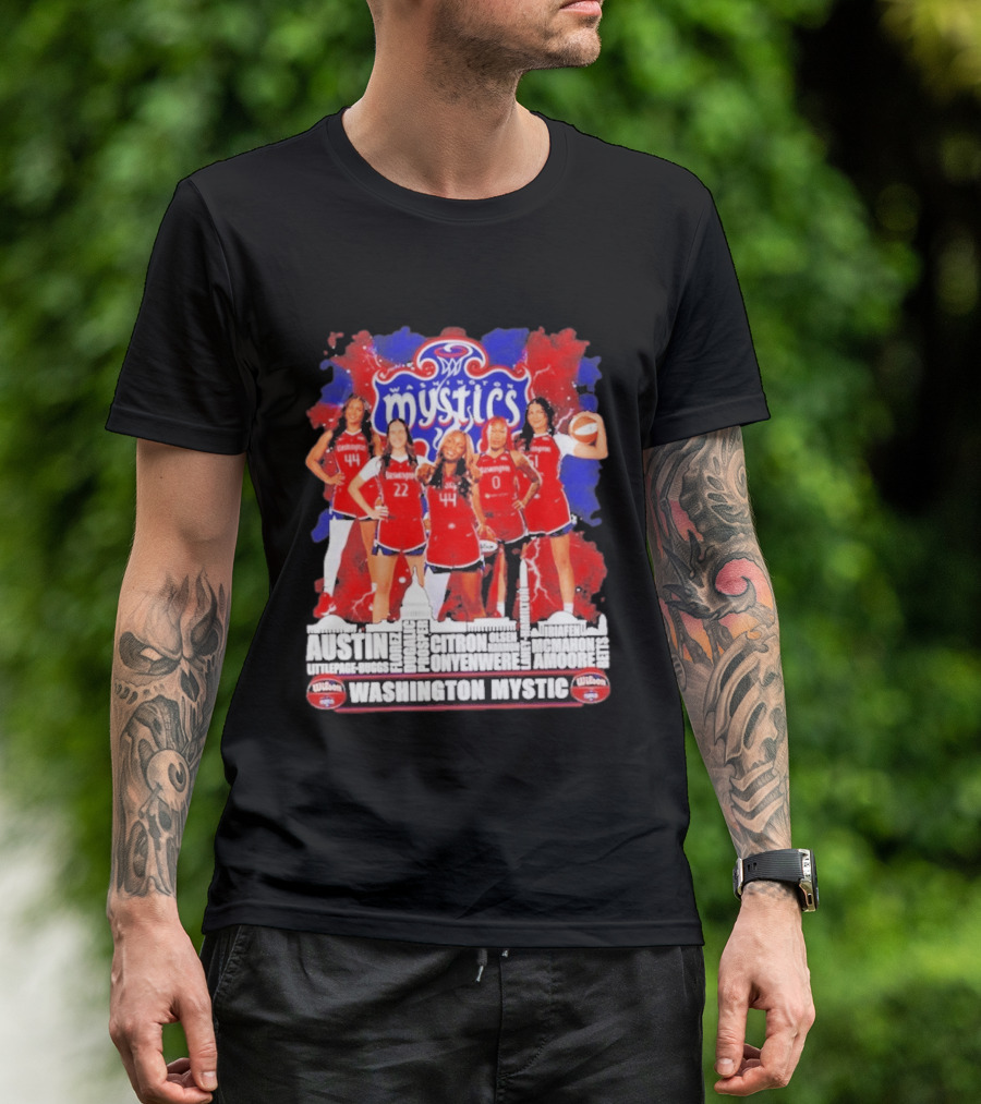 Washington Mystics Roster WNBA Basketball Skyline Austin Littlepage Buggs Poole Citron Onyenwere Amihere Olsen McMahon Amooore T-Shirt