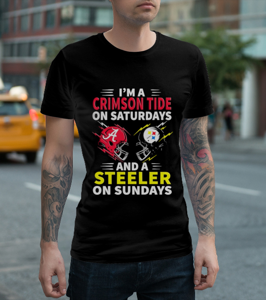 I'm A Crimson Tide On Saturdays And A Steeler On Sundays Football Helmet Fan Gear T-Shirt