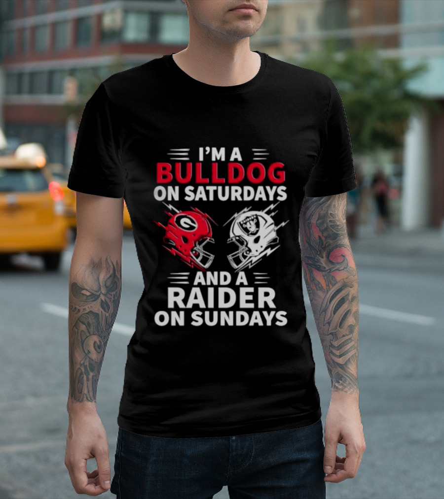 I'm A Bulldog On Saturdays And A Raider On Sundays Helmet Football T-Shirt
