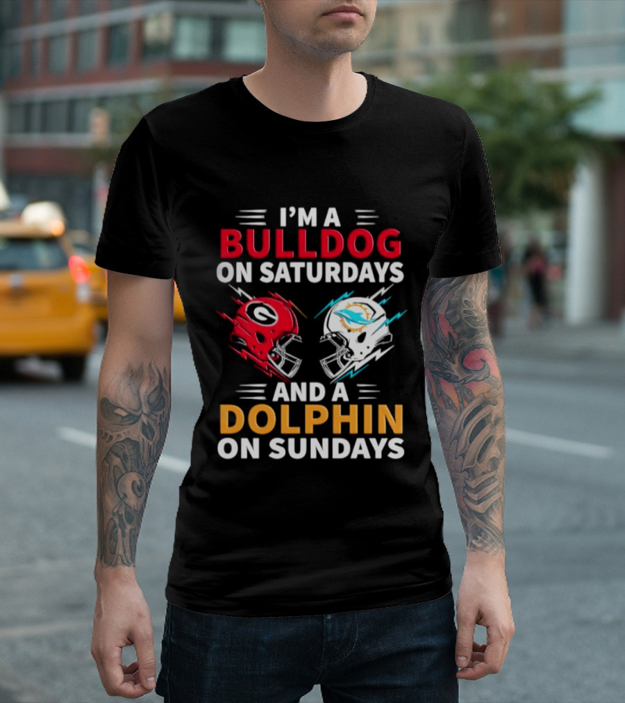 I'm A Bulldog On Saturdays And A Dolphin On Sundays Football Helmets T-Shirt