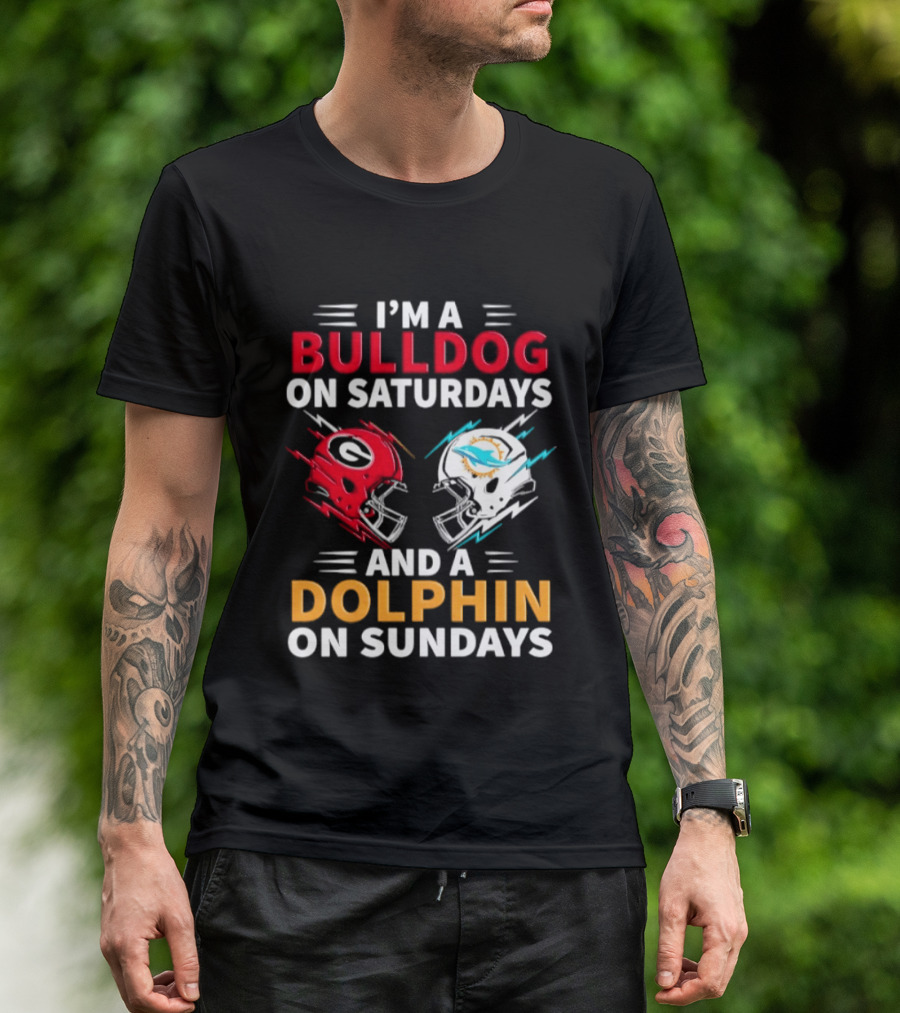 I'm A Bulldog On Saturdays And A Dolphin On Sundays Football Helmets T-Shirt