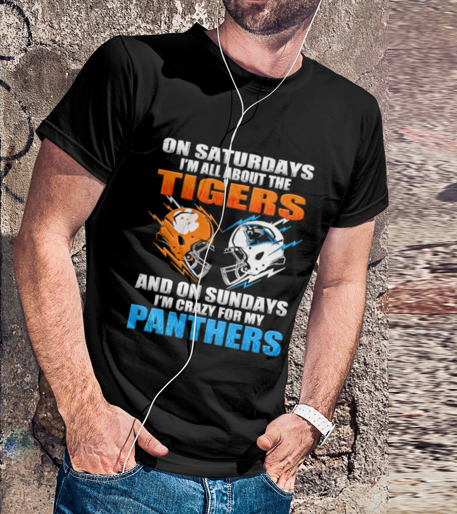 On Saturdays I'm All About The Tigers On Sundays I'm Crazy For My Panthers Football Helmet T-Shirt