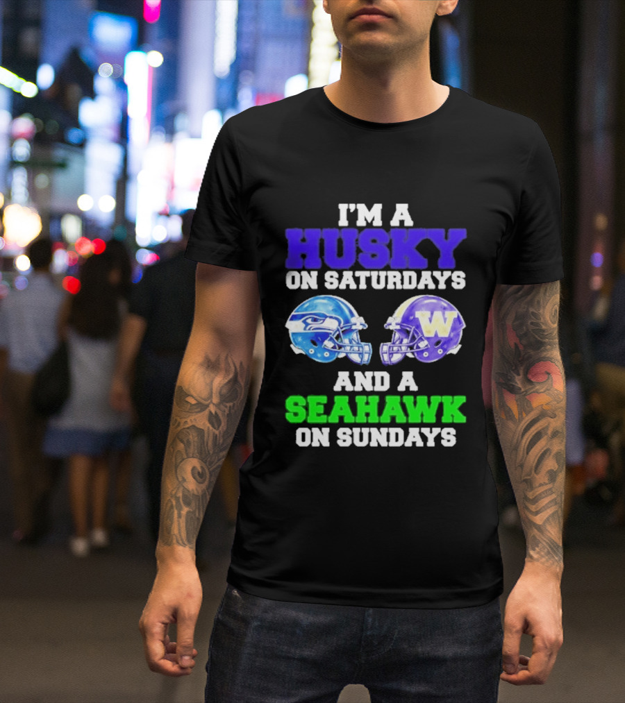 I'm A Husky On Saturdays And A Seahawk On Sundays Football Helmet Helmets T-Shirt