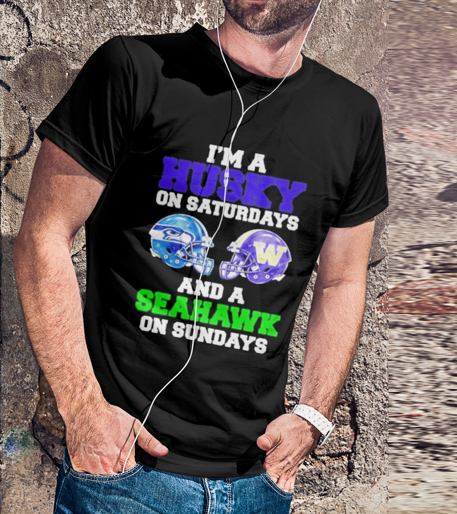 I'm A Husky On Saturdays And A Seahawk On Sundays Football Helmet Helmets T-Shirt