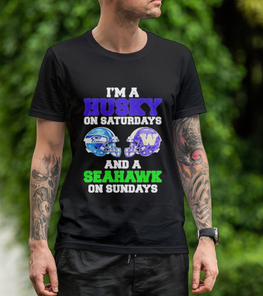 I'm A Husky On Saturdays And A Seahawk On Sundays Football Helmet Helmets T-Shirt