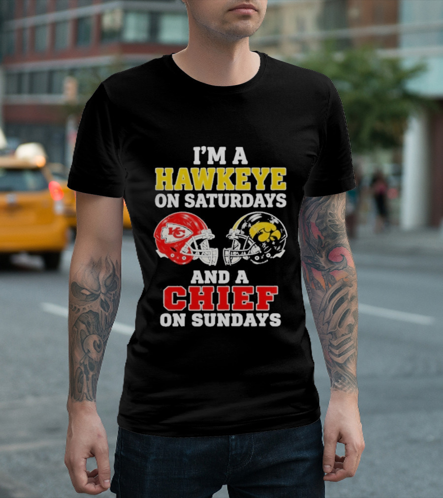 I'm A Hawkeye On Saturdays And A Chief On Sundays Helmet Head To Head T-Shirt