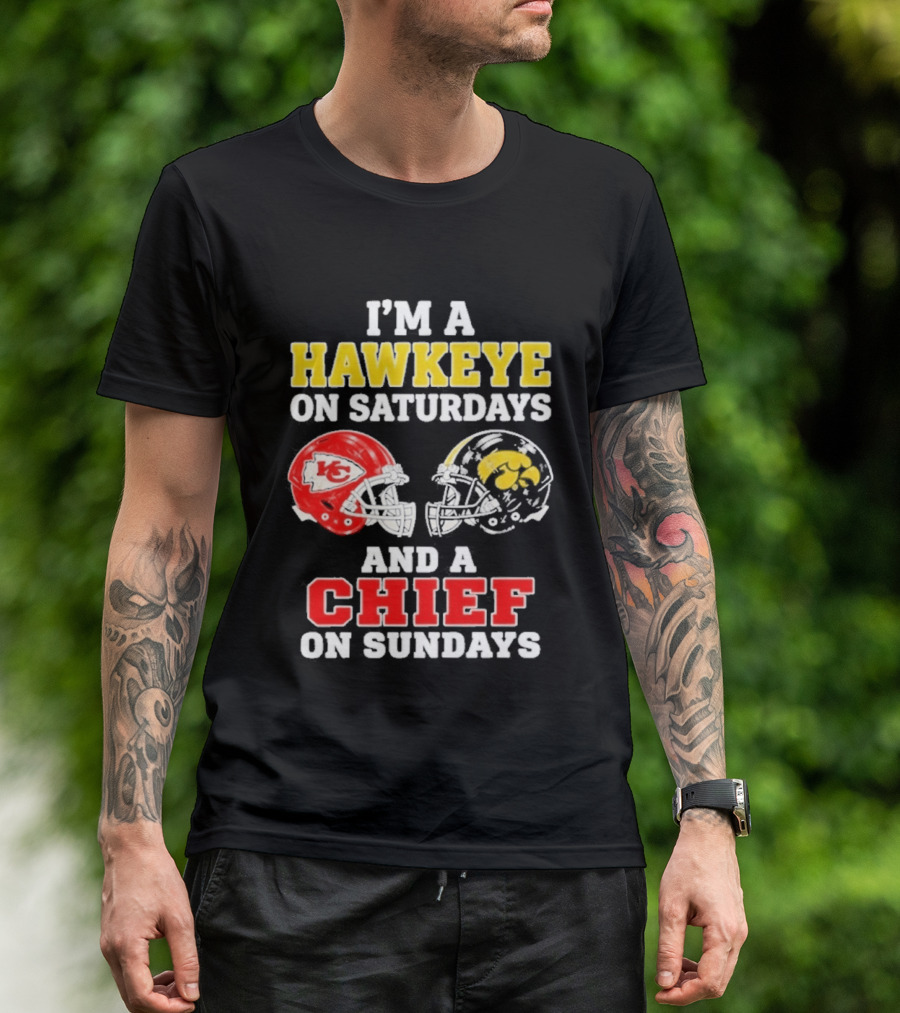 I'm A Hawkeye On Saturdays And A Chief On Sundays Helmet Head To Head T-Shirt