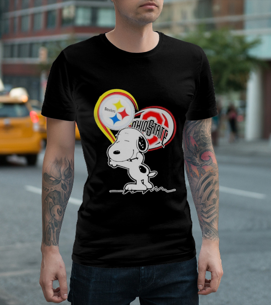 Pittsburgh Steelers Ohio State Buckeyes Snoopy Peanuts Heart T-Shirt