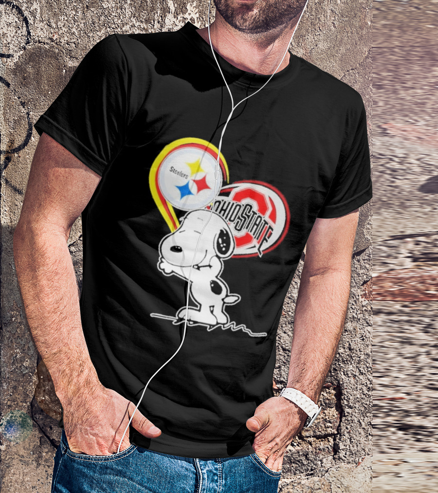 Pittsburgh Steelers Ohio State Buckeyes Snoopy Peanuts Heart T-Shirt