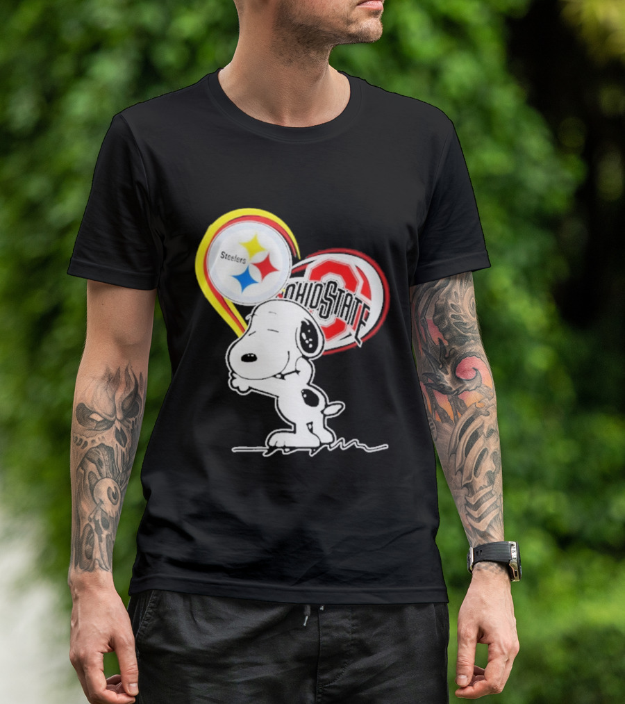 Pittsburgh Steelers Ohio State Buckeyes Snoopy Peanuts Heart T-Shirt