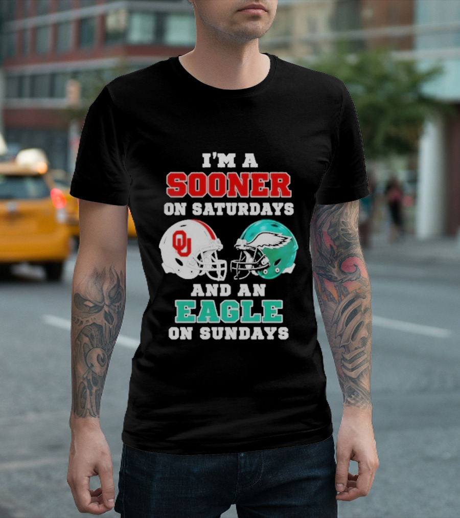 I'm A Sooner On Saturdays And An Eagle On Sundays Football Helmets T-Shirt