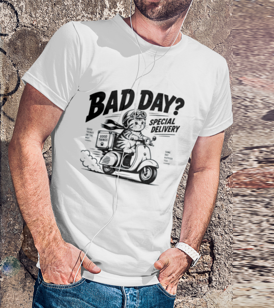 Bad Day Special Delivery Scooter Cat Adventure T-Shirt