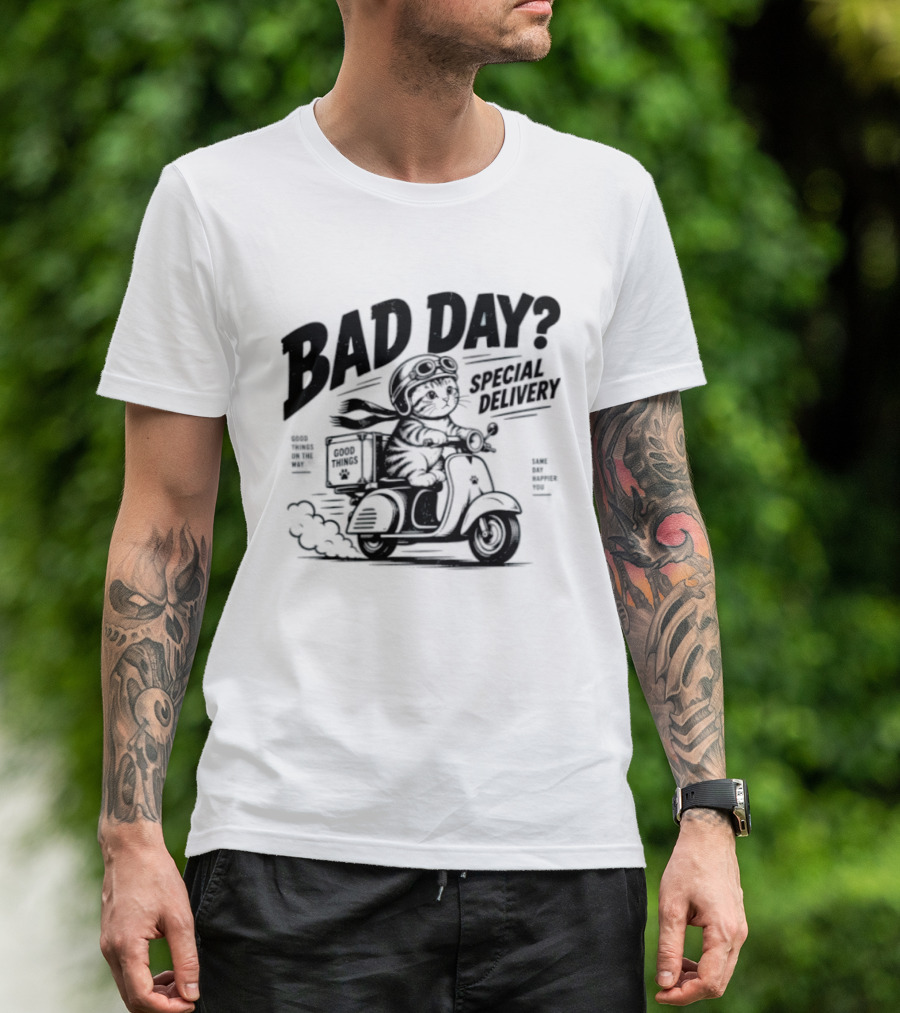 Bad Day Special Delivery Scooter Cat Adventure T-Shirt