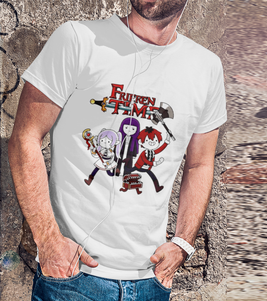 Frieren Time Adventure Time Anime Crossover Characters With Weapons And Staff T-Shirt