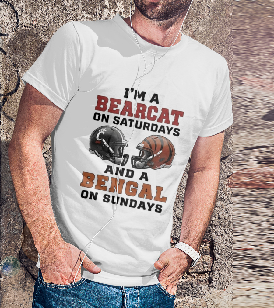 I'm A Bearcat On Saturdays And A Bengal On Sundays Football Helmet T-Shirt