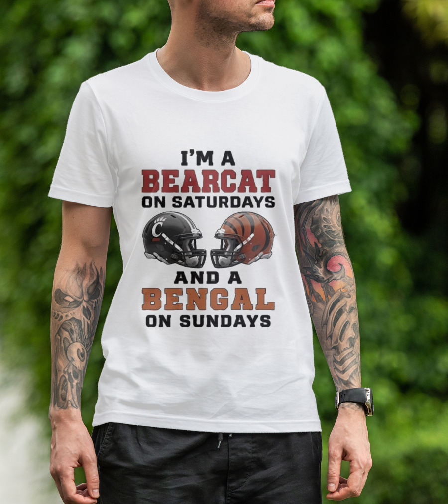 I'm A Bearcat On Saturdays And A Bengal On Sundays Football Helmet T-Shirt