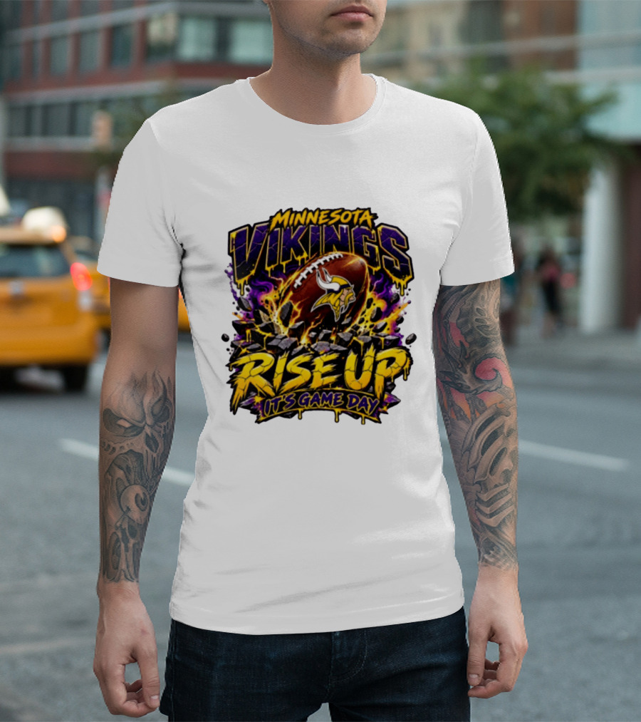 Minnesota Vikings Rise Up It's Game Day Football Vivid Color Explosion T-Shirt