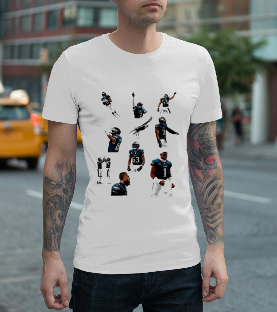Philadelphia Eagles Dynamic Player Collage Football Action Moments T-Shirt