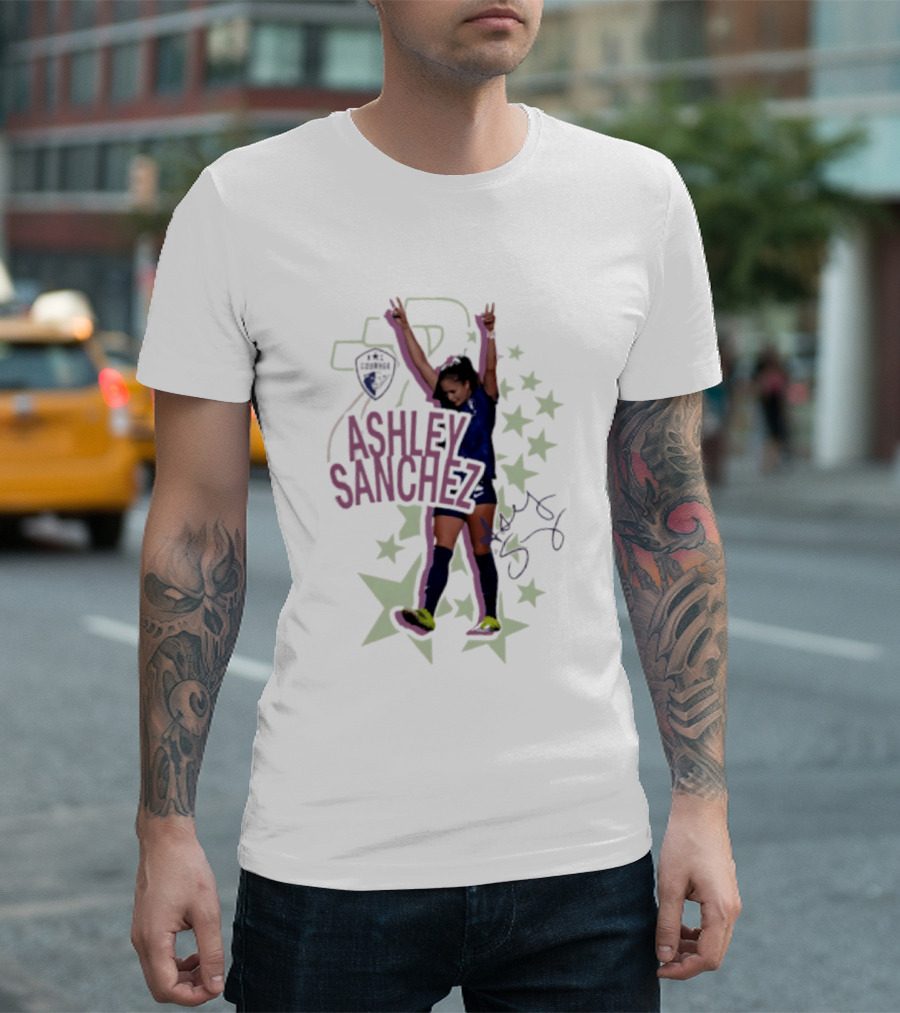 Ashley Sanchez North Carolina Courage Celebration With Stars And Autograph T-Shirt
