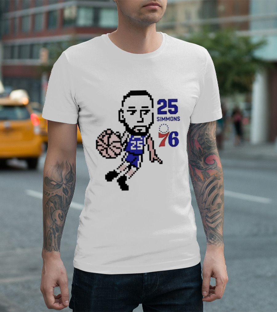 Ben Simmons 25 Philadelphia 76ers Pixel Art With Basketball T-Shirt