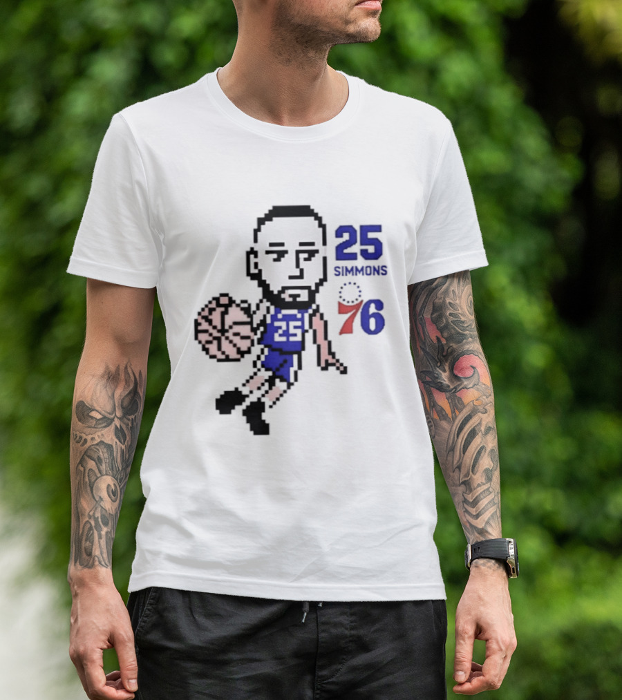 Ben Simmons 25 Philadelphia 76ers Pixel Art With Basketball T-Shirt