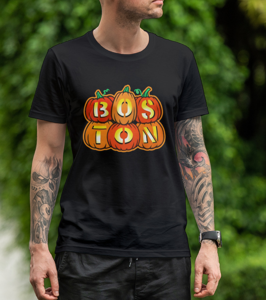 Boston Jack O' Lanterns Halloween Pumpkin Stack T-Shirt