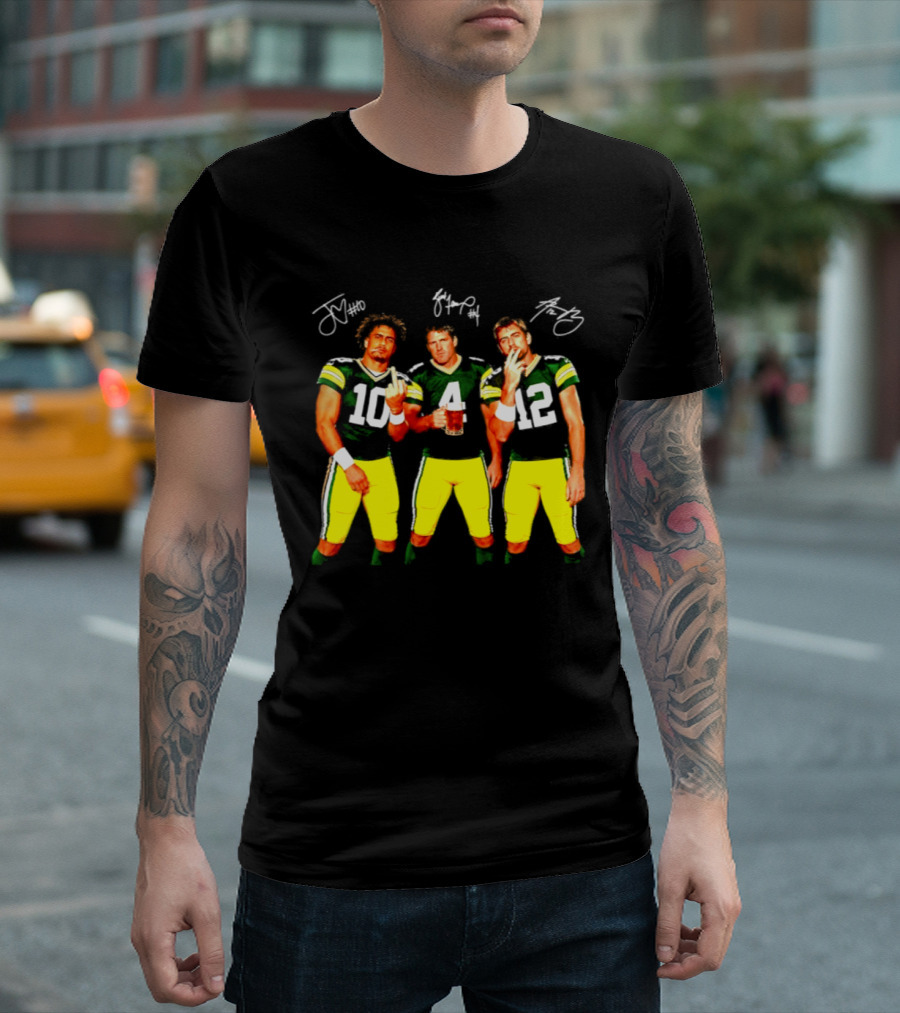 Brett Favre Aaron Rodgers Jordan Love Green Bay Packers Middle Finger Beer Smoking Signatures T-Shirt