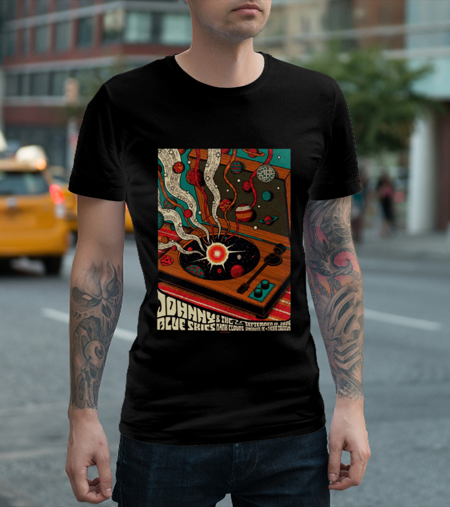 Johnny Blue Skies And The Dark Clouds Vancouver BC 2026 Event Live At Pacific Coliseum September 19 Vinyl Record Planets T-Shirt
