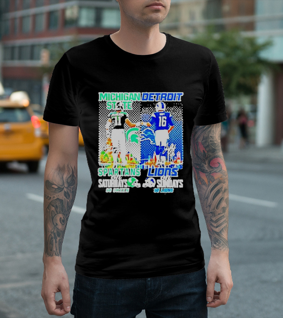 Michigan State Spartans Vs Detroit Lions Go Green Go Lions Football Showdown T-Shirt