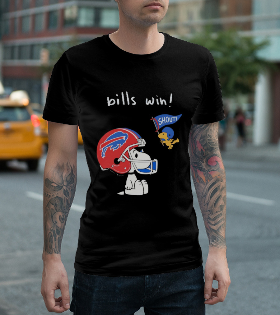 Snoopy Woodstock Buffalo Bills Win Shout Football T-Shirt