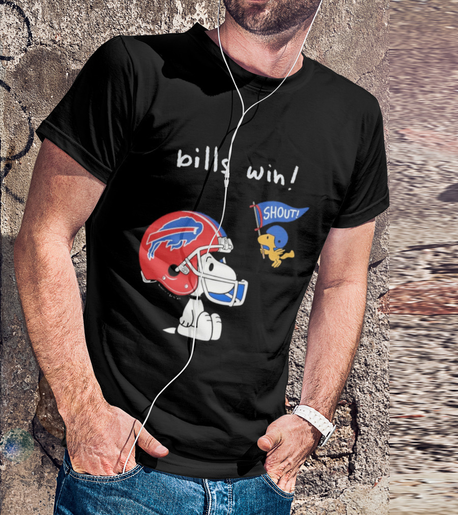 Snoopy Woodstock Buffalo Bills Win Shout Football T-Shirt