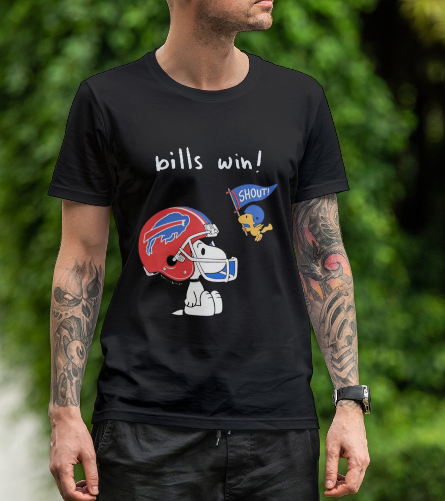 Snoopy Woodstock Buffalo Bills Win Shout Football T-Shirt