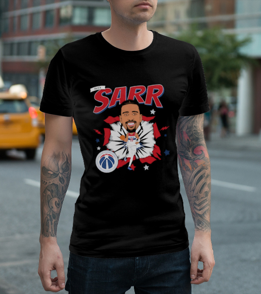 Sarr Washington Wizards Basketball Player Caricature With Team Logo And Stars T-Shirt