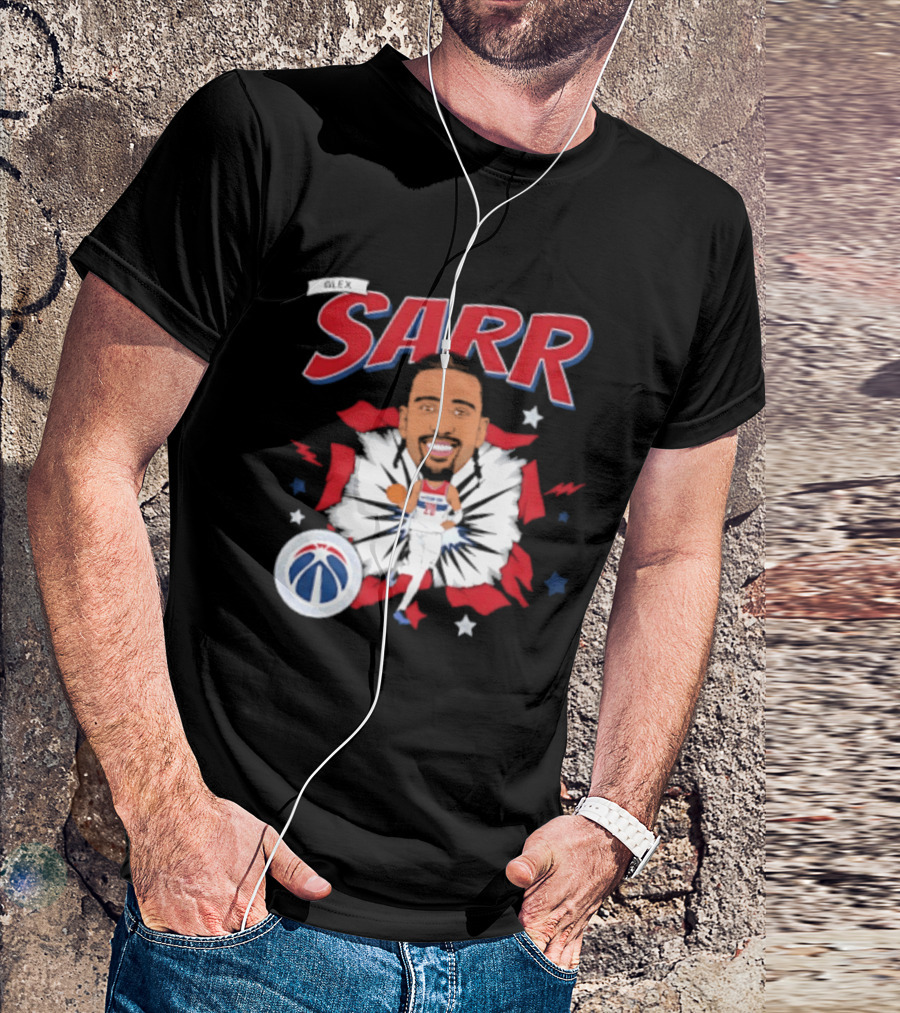 Sarr Washington Wizards Basketball Player Caricature With Team Logo And Stars T-Shirt