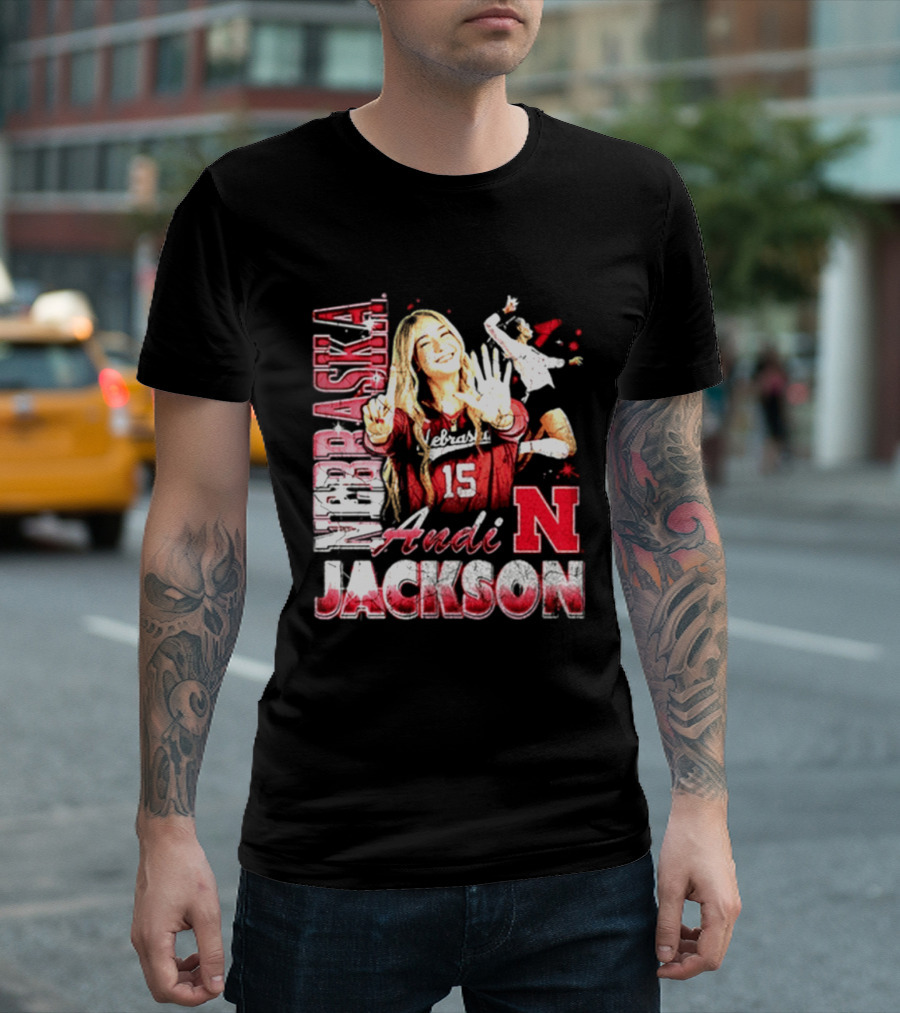 Andi Jackson 15 Nebraska Cornhuskers Collage T-Shirt