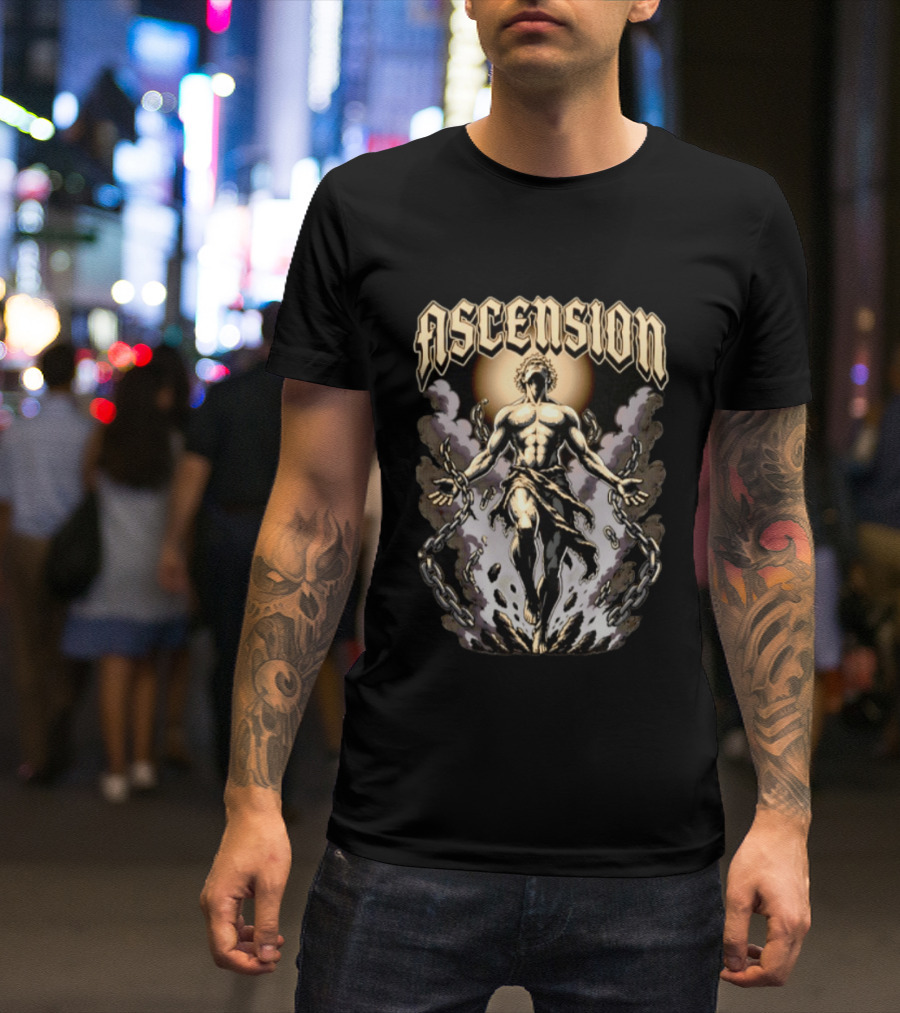 Ascension Man Breaking Chains Rising Sun Behind T-Shirt