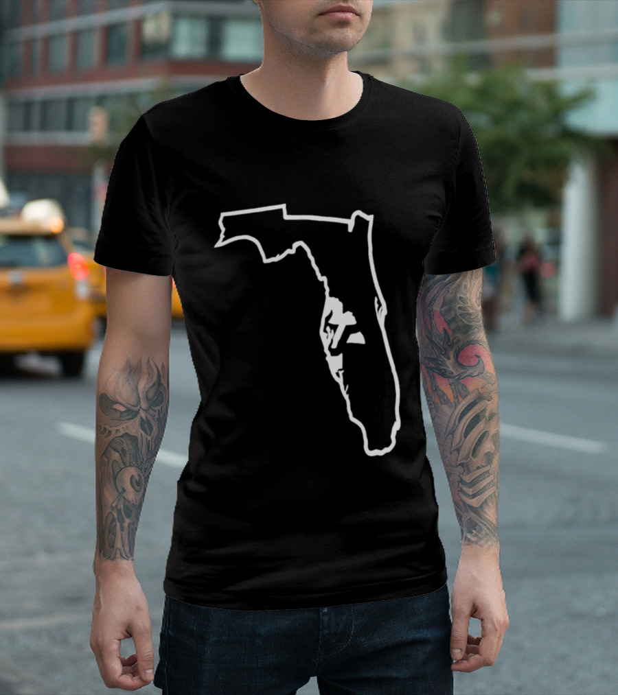 Florida State Outline Map White On Black T-Shirt